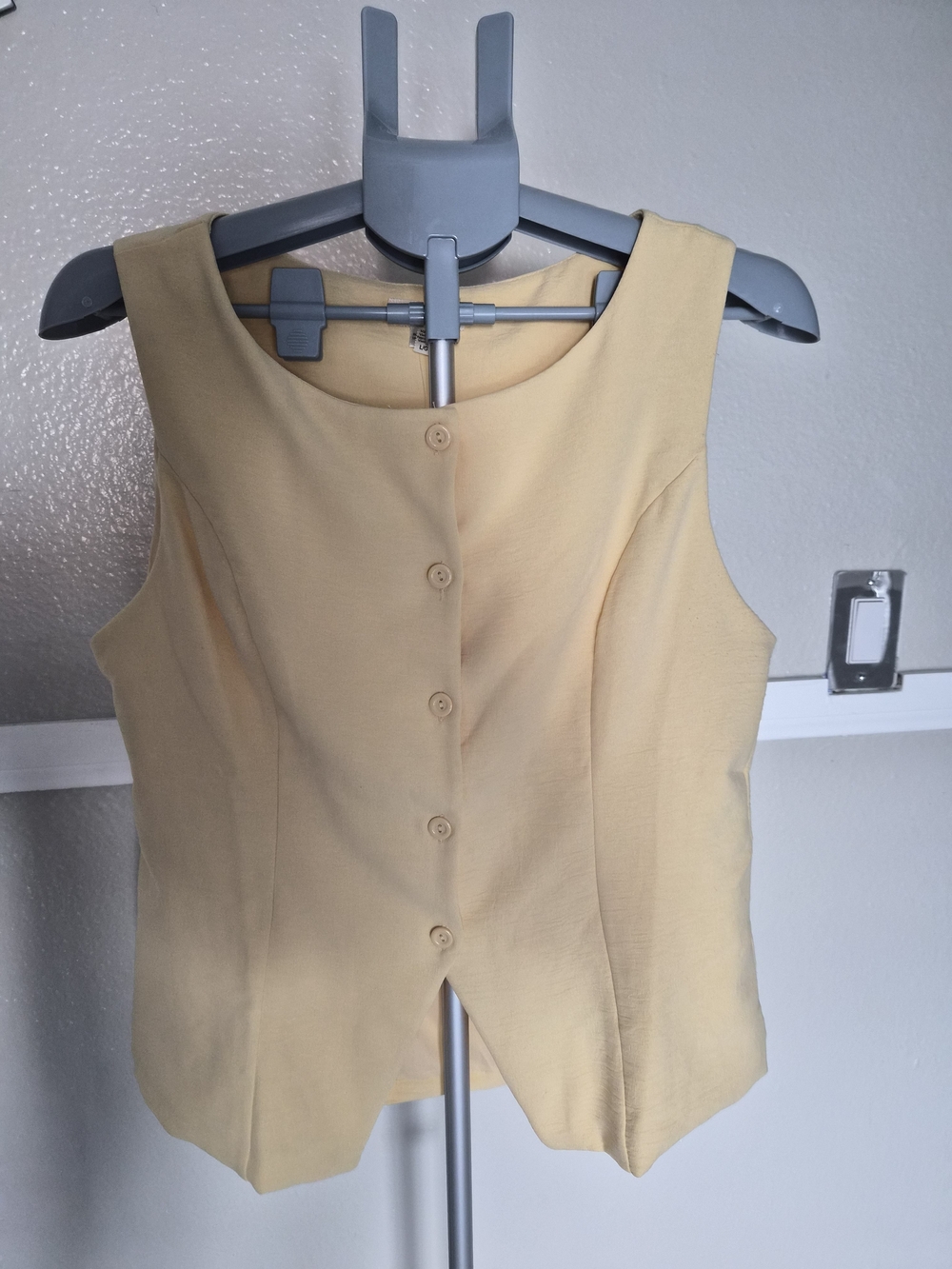 Faith and Joy Pale Yellow Button-Front Sleeveless Top
